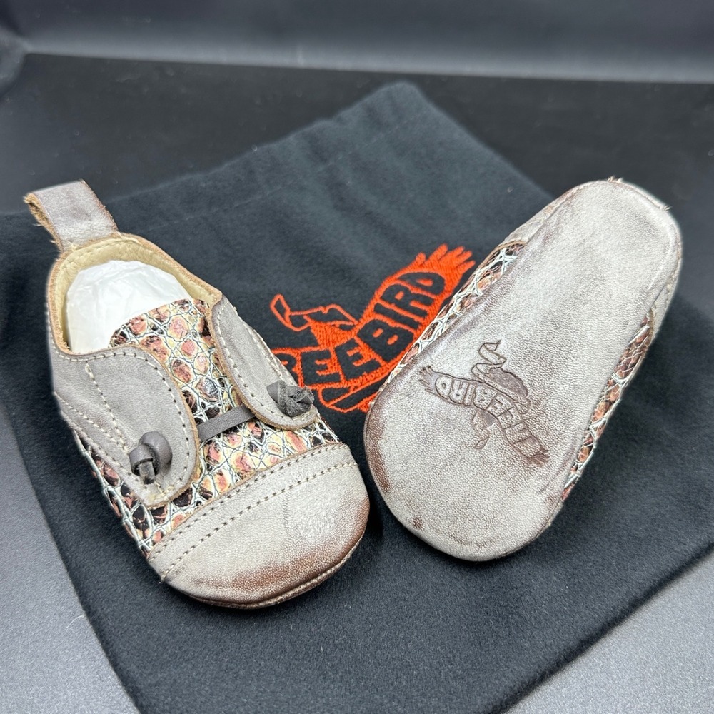 Freebird Booties Baby Unisex 4.5in Gray Leather Snakeskin Accents Western
